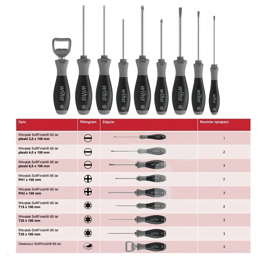 WIHA 46544 9Pcs Screwdriver Set SoftFinish with Bottle Opener for Slotted and Phillips Screws The Anti-roll Protectionhandtools