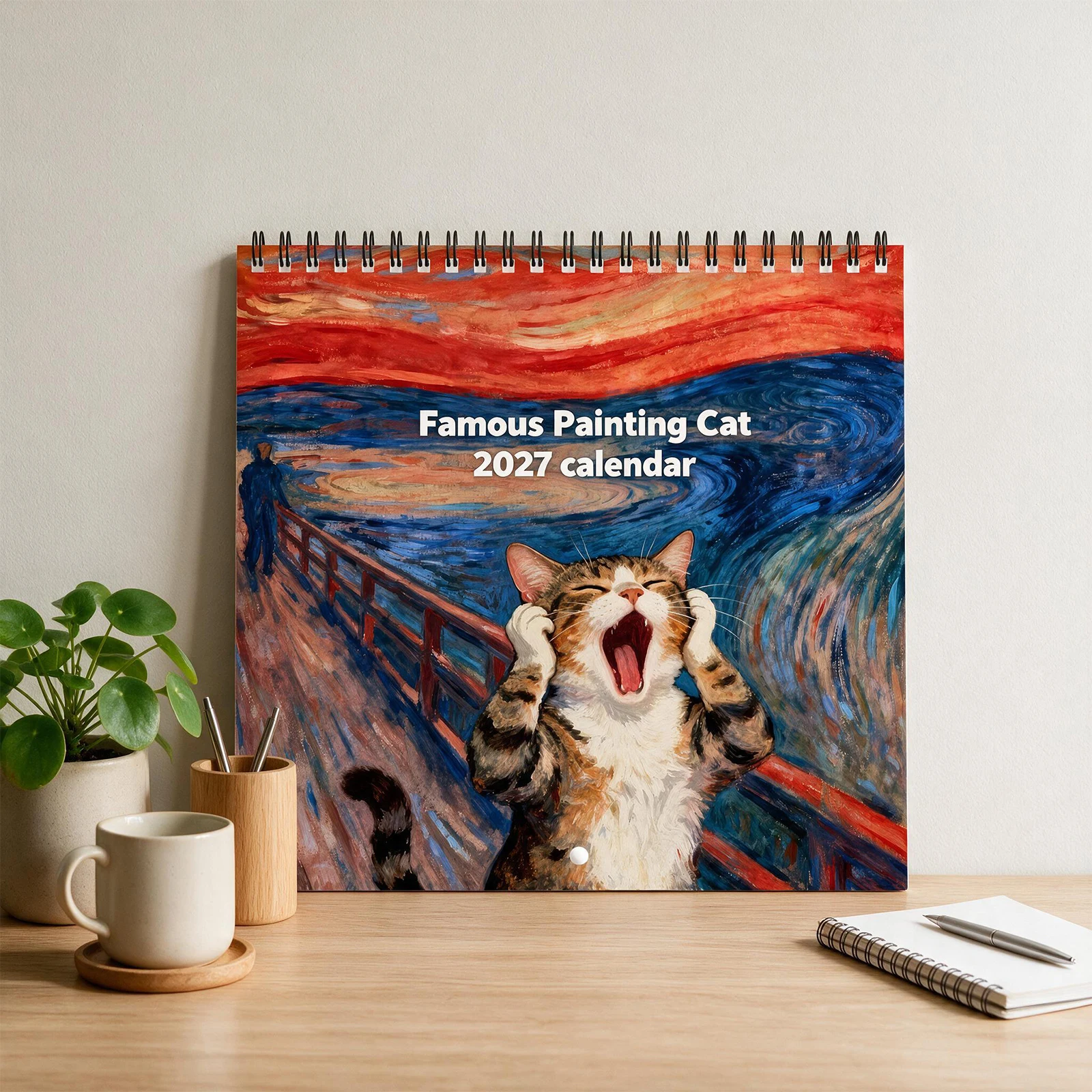 2027 Wall Calendar Screaming Cat Parody Art 12 Pages Monthly Planner Cat Lover Decor
