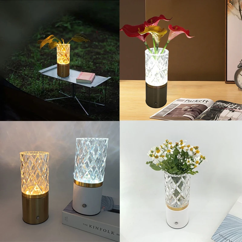 Vase Table Lamp LED Desk Decoration Light Home Decor Bonsai Lighting Flower Plant Acrylic Vase Waterproof for Room Decoration
