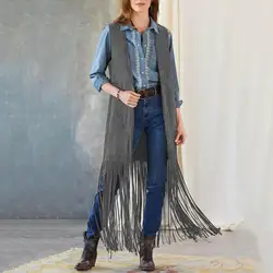 Fringed Vest Boho Fringe Vest with Tassel Detailing Cardigan Patch Pocket Waistcoat for Women 70s Cowboy Cosplay Costume