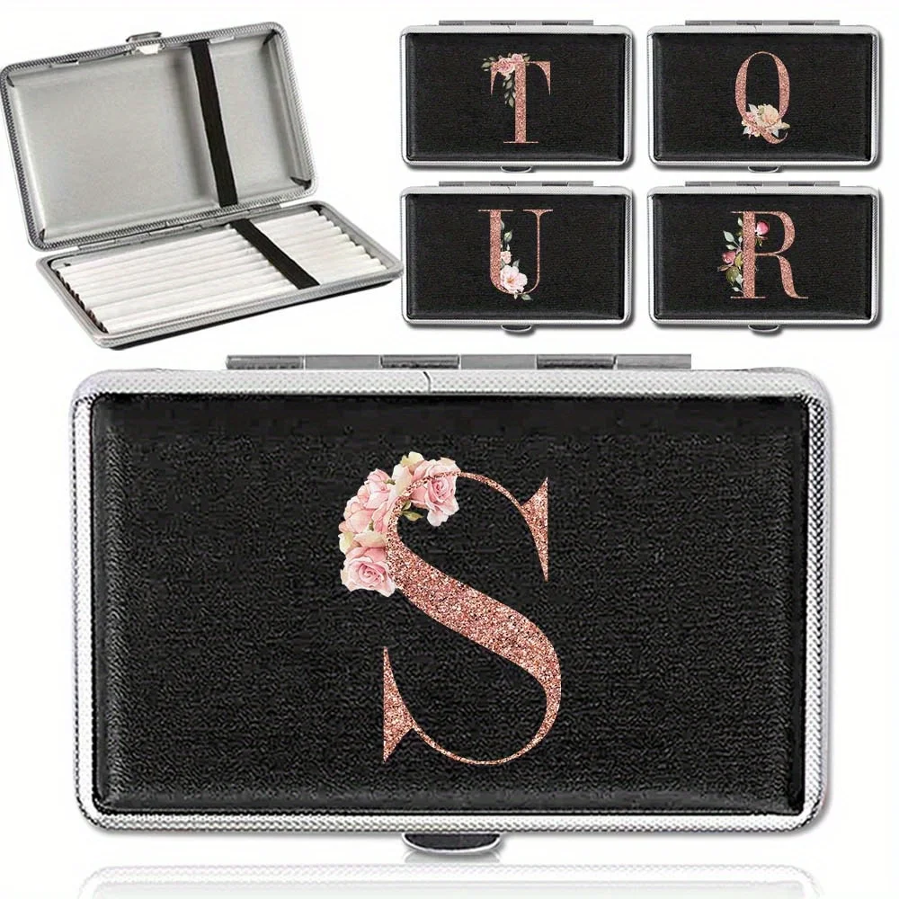 Compact Tobacco Holder With Elastic Strap For Business Trip Outdoor Camping  Rose Gold Initial Name 26 Letters Pattern