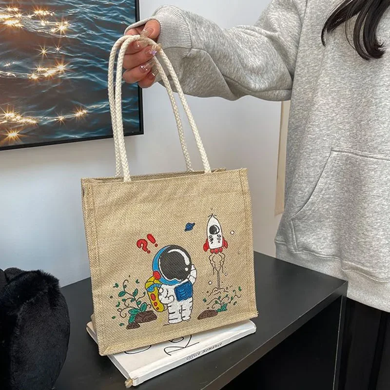 Bolso de mano con grafiti creativo para niños, bolsa de mano de lino con pintura de acuarela y pincel para hacer garabatos, compras caseras, 1 unidad