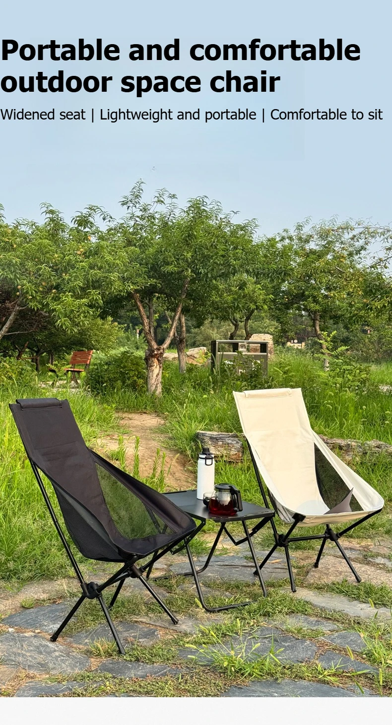 Atmungsaktiver, faltbarer Moon Chair mit hoher Rückenlehne für Camping, Angeln, Strand, Reisen und Garten. – Detail 1