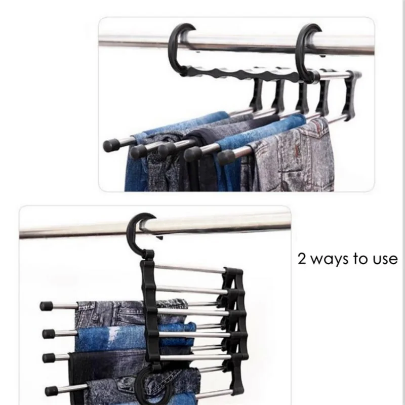 5 In 1 Pant Rack Shelves Stainless Steel Clothes Hangers Stainless Steel Multi-functional Wardrobe Magic Hanger