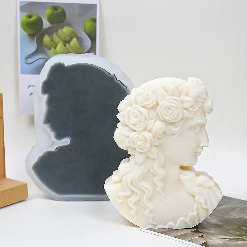 Rose Goddess Candle Silicone Mold DIY Half Head Queen Statue Gypsum Mold European Goddess Statue Craft Making Gift Home Decor