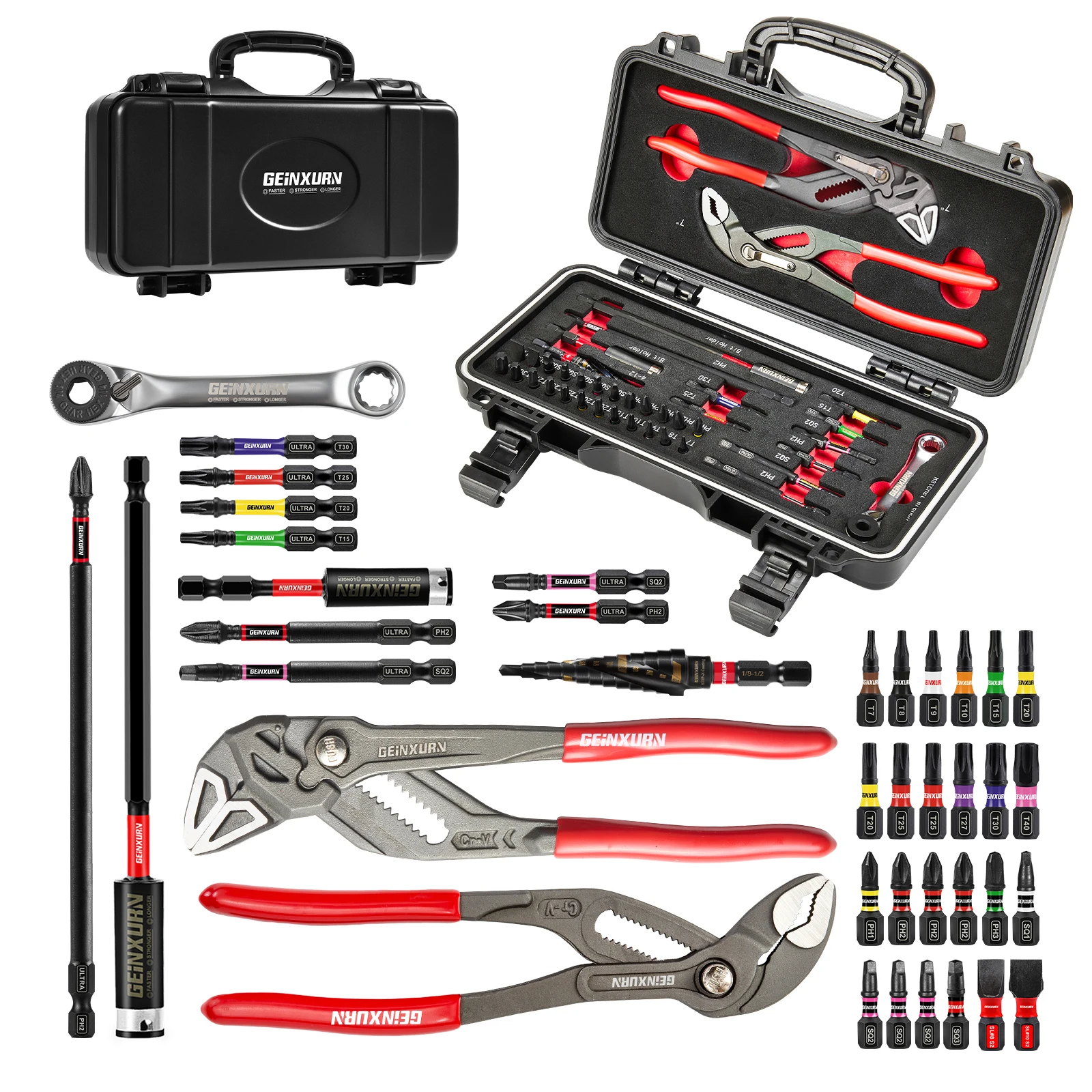 

Geinxurn 39Pcs Tools Set Packaged with Water Pump Plier,S2 Screwdriver Bit,mini ratchcting wrech and Step Drill for Home Repairs