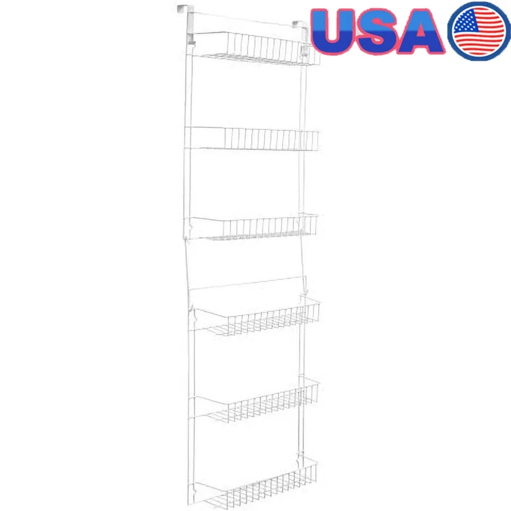 

Over the Door Organizer 6-Tier Adjustable Pantry Rack Space Saving Hanging Storage Shelves Kitchen Bathroom Bedroom Laundry