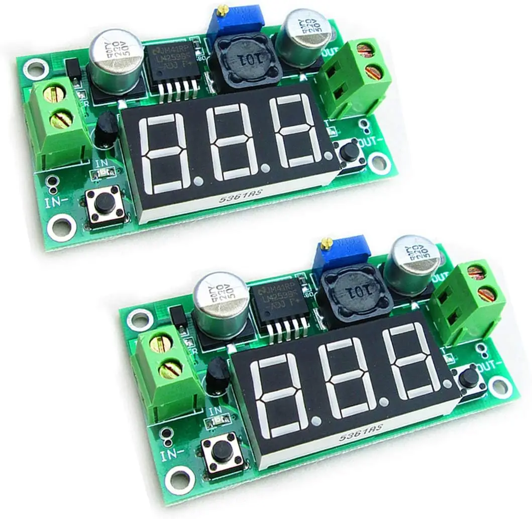 

HiLetgo 2pcs LM2596 Adjustable DC-DC Step Down Buck Power Convert Module 4.0-40V Input to 1.25-37V Output with LED Voltmeter Dis