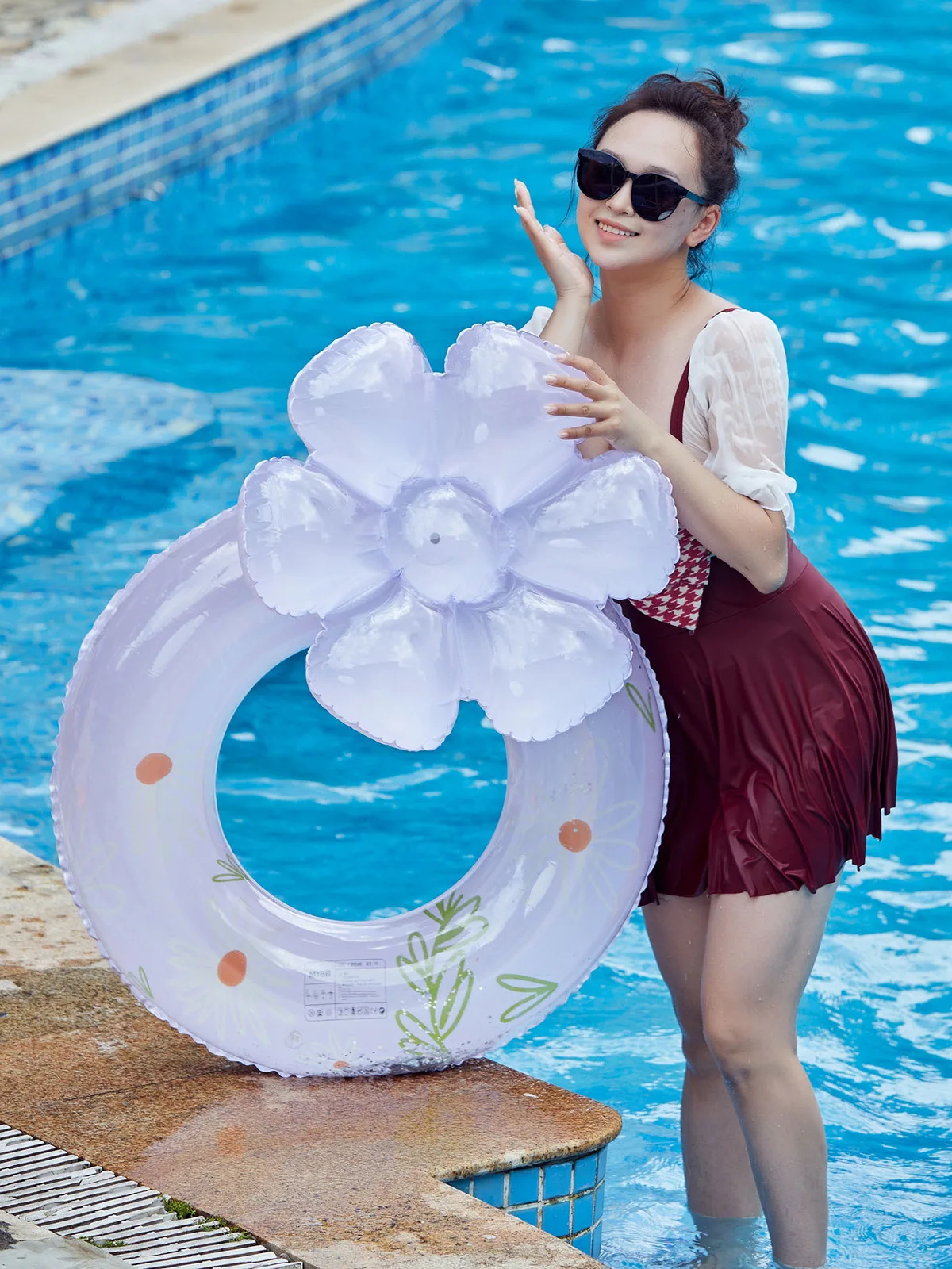 Schwimmring mit Gänseblümchen-Dekor, Pool-Schwimmreifen für Erwachsene und Kinder, Aufblasbarer Riesen-Schwimmreifen, Wasserspielzeug für Jungen und Mädchen