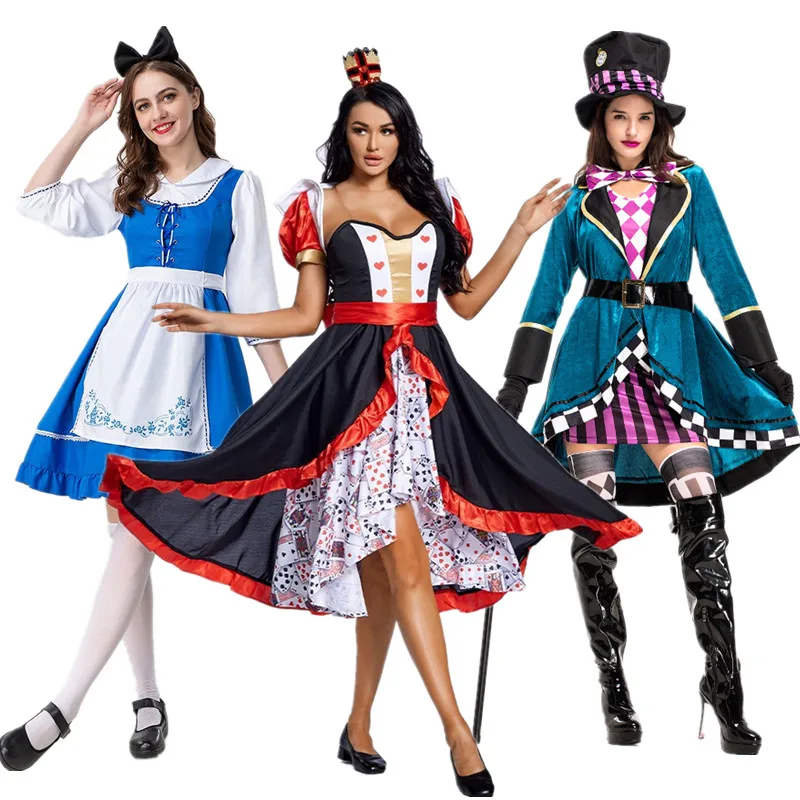 Halloween Alice in Wonderland Filmspel Prestatiekostuum Rode Koningin Cos Volwassen Mad Hatter Prestatiekleding Polyestervezel