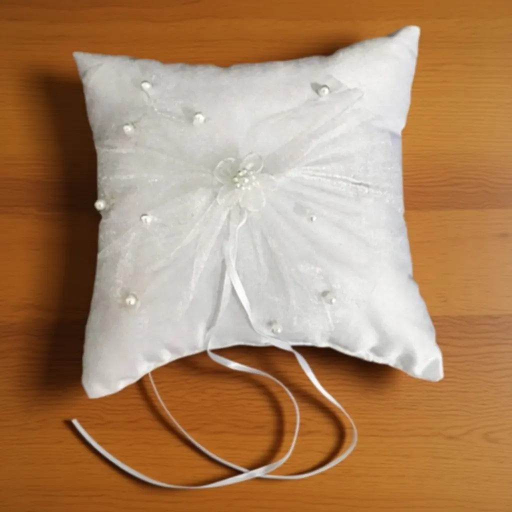 

Compact Lace Ring Pillow Wedding Ivory Soft Touch Elegant Design Bridal Ring Bearer Cushion Floral Pearl Decorated Ceremony