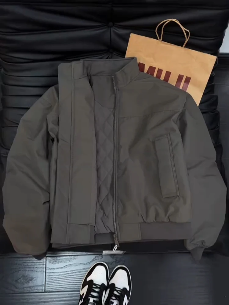 

Усовершенствованная американская утепленная зимняя куртка из хлопка для мужчин, с воротником-стойкой, на молнии, с длинными рукавами, молодежная модель F...