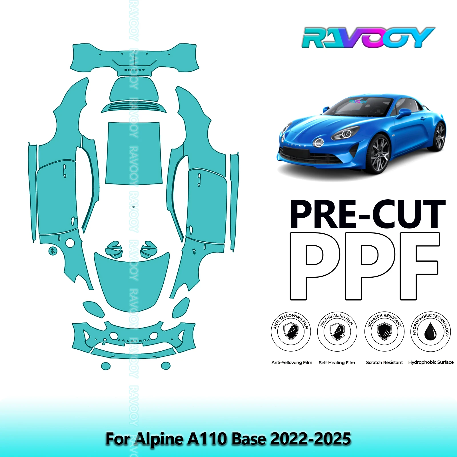 RAVOOY 8.5Mil Custom-Fit Precut TPU PPF Full Vehicle Clear Bra Stone Guard EU UK For Alpine A110 Base 2022-2026