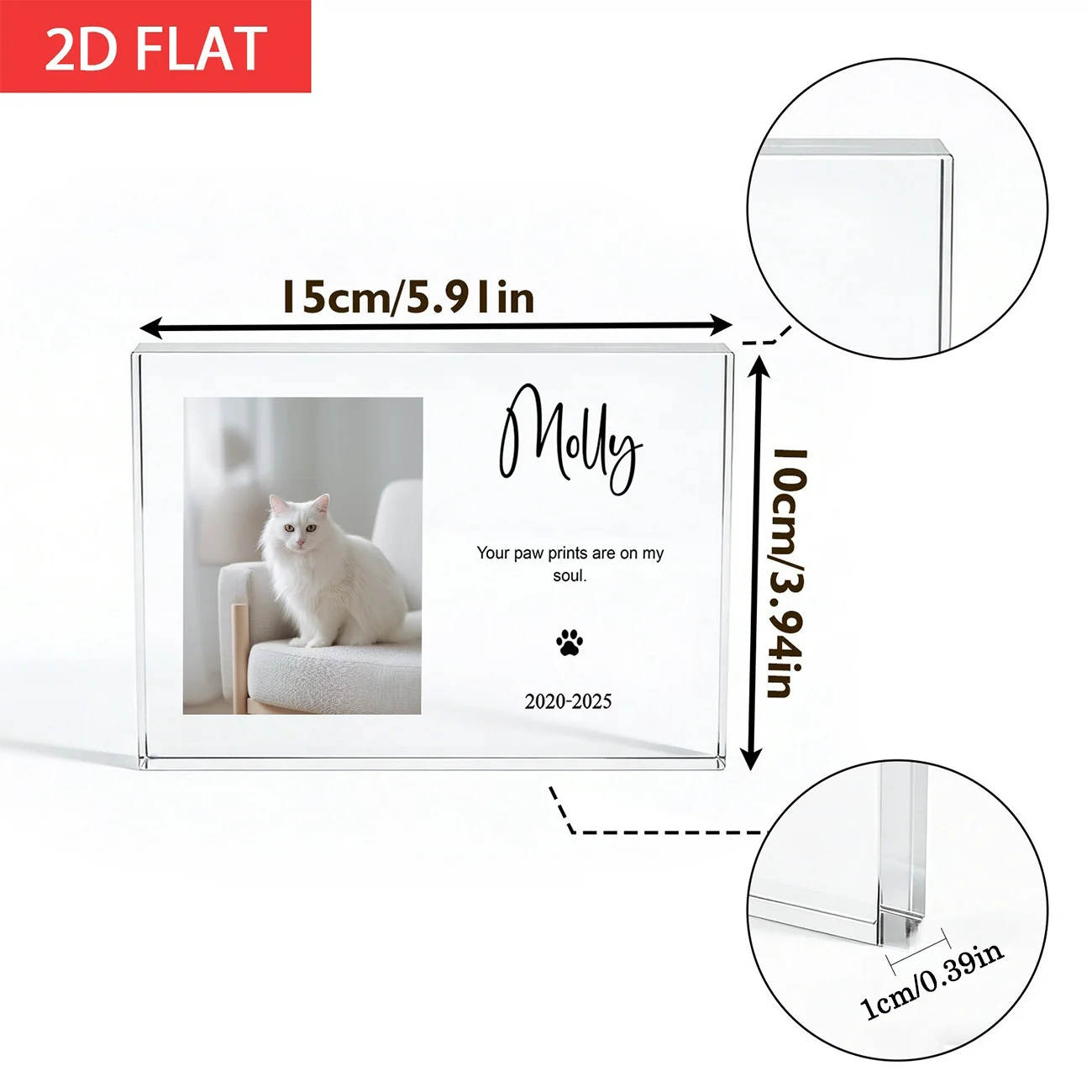 Custom Pet Photo Acrylic Plaque, Personalized 2D Flat Memorial Sign, Custom Text Pet Loss Keepsake, Tabletop Remembrance Gift