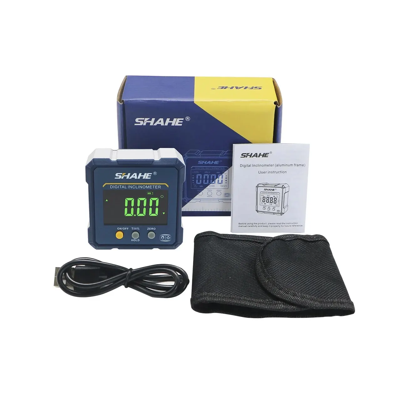 SHAHE 4-sides Magnets Digital Angle Finder Protractor 2 In 1 Digital Level Angle Gauge Rechargeable Digital Inclinometer