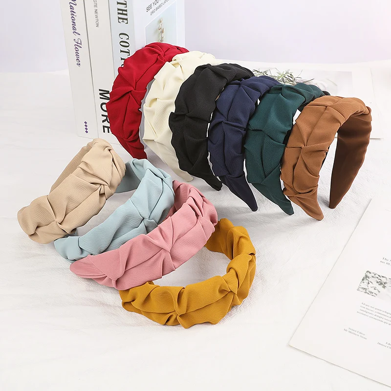 2023 New Fashion Hair Bands for Women Girls Flower Solid Color Headbands Headwear Folded Hair Hoop Hair Accessories for Women