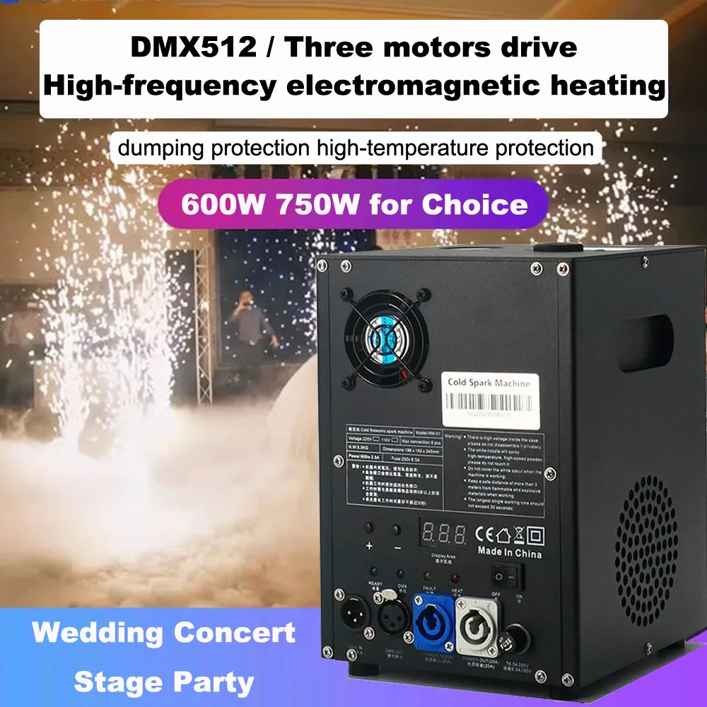 

750W Cold Sparks Machine Indoor Outdoor DJ Party Wedding Stage Equipment Wireless Remote Fireworkls Machine