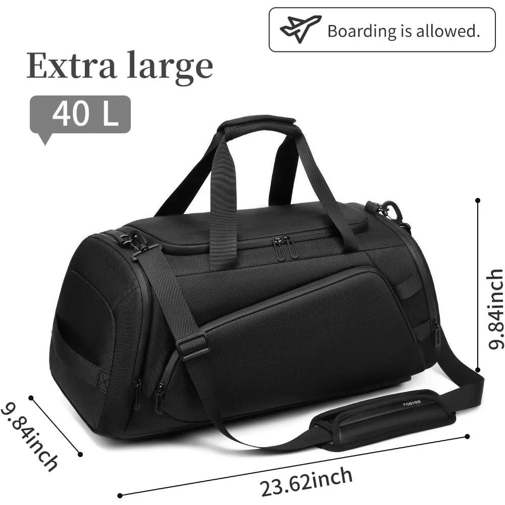 กระเป๋าเดินทางแบบดัฟเฟิลกันน้ำขนาด 40 ลิตรสำหรับผู้ชาย พร้อมช่องใส่รองเท้า เหมาะสำหรับการเดินทาง ฟิตเนส และกิจกรรมกลางแจ้ง