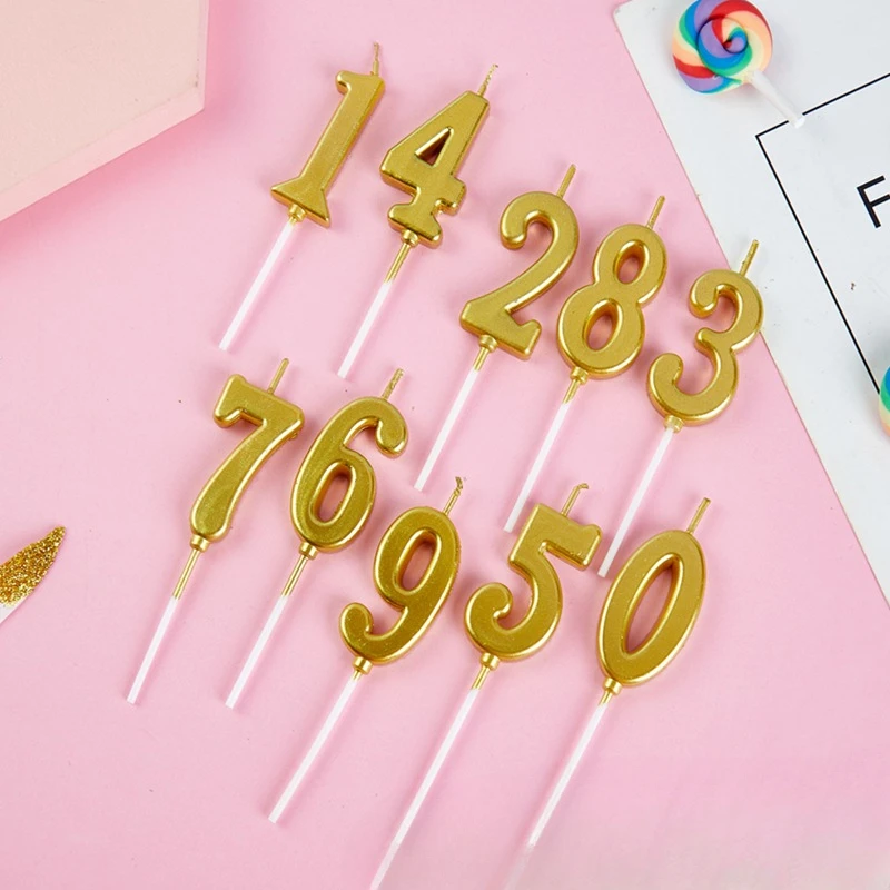 0-9 Number Golden Candle Cake Happy Birthday Party Candle Cake Decoration Accessories Tools Plug-in Gold-plated Cake Tool