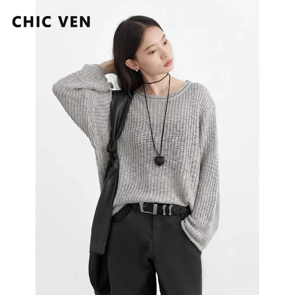 CHIC VEN Women Pullovers Loose Round Neck Hollow Out Long Sleeved Woman Knitted Sweater Female Jumpers Spring Autumn 2024