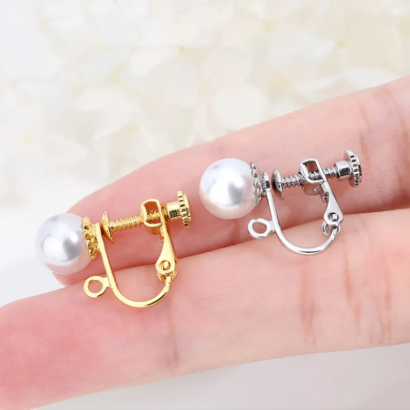 

10 шт./лот, серьги-клипсы с жемчугом, из нержавеющей стали, U-образные, без прокола, с винтовым креплением, для самостоятельного изготовления украшений