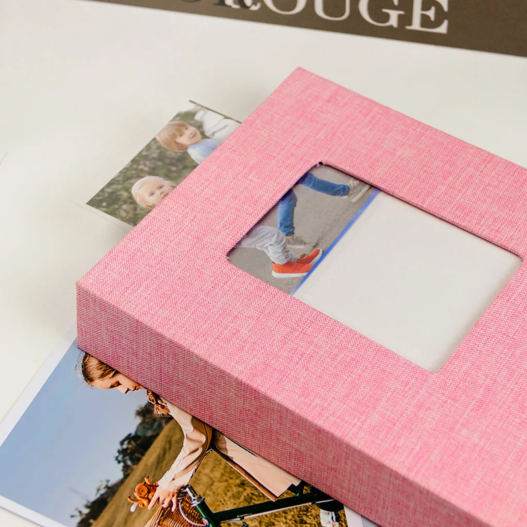 Mini Linen Photo Album with Display Window, Holds 104 Pcs 3-inch Photos, Ideal for Nursery Decor, Growth Record and Newborn Gift