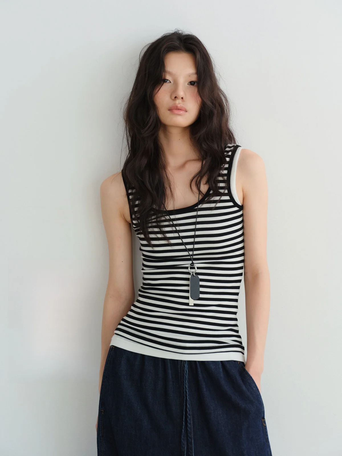 

JUSLIN Slimming Fit U-Ne Vest Soft Skin-Friendly Versatile Faionable Stripe Casual Wear for Women L072