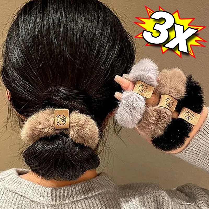 

Soft Fluffy Plush Bear Hair Rope Solid Color High Elastic Hairband Scrunchies Autumn and Winter Hair Tie Korean Hair Accessories