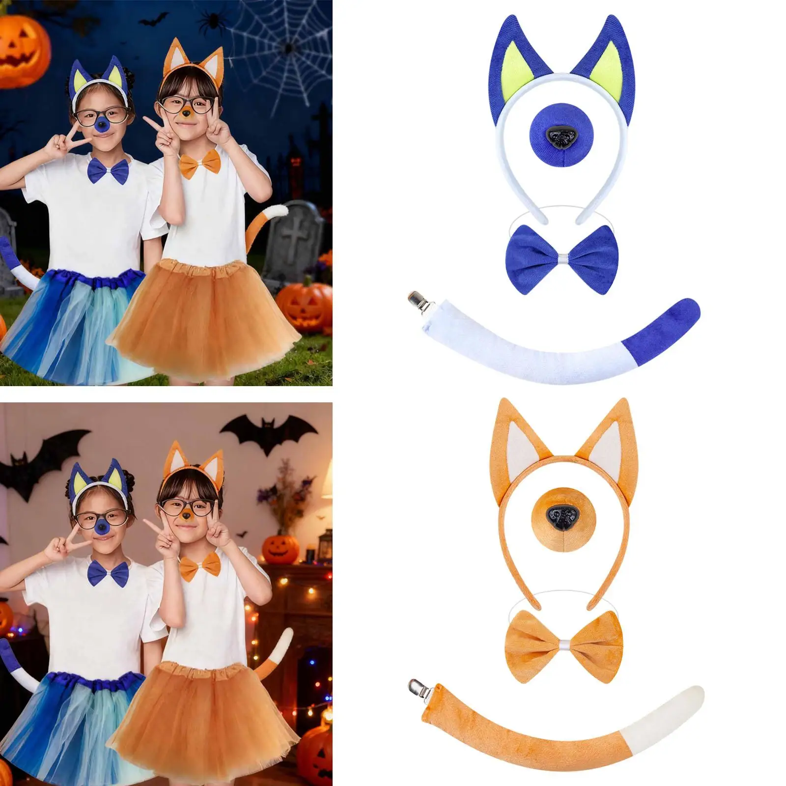 파티 크리스마스 공연을 위한 강아지 귀와 꼬리 강아지 의상 세트