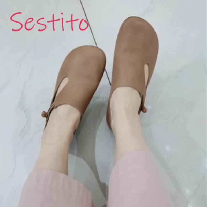 

Ladies' One Foot Flat Shoes Fashionable Chinese Style Retro Woven Buckle Design Frosted Comfortable and Versatile Big Toe Shoes