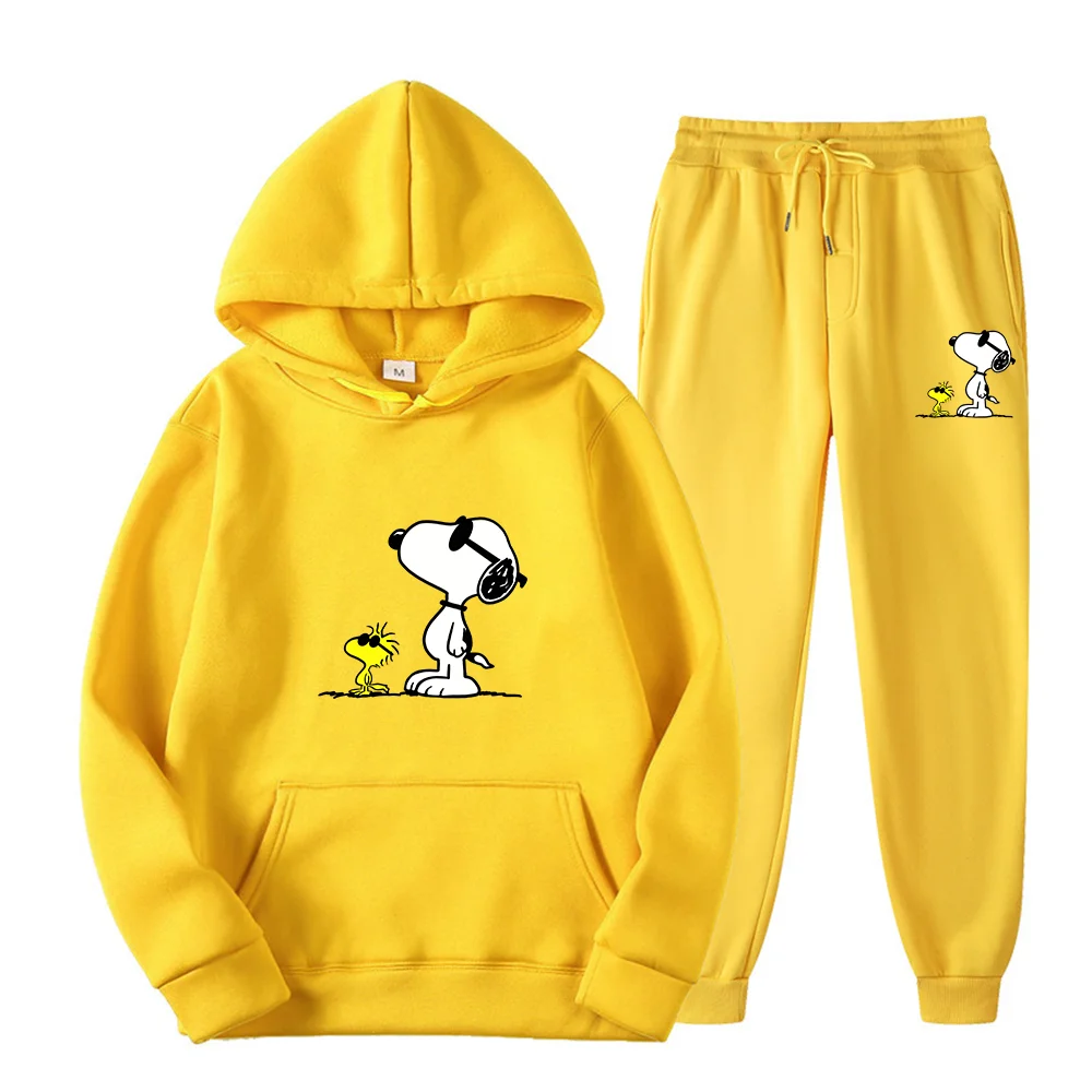 Miniso Snoopy Men's Sweatshirt Hoody for Men Male Suit Autumn 2024 Female Man Sets Women's Tracksuit Sportswear Hoodies + Sweatp