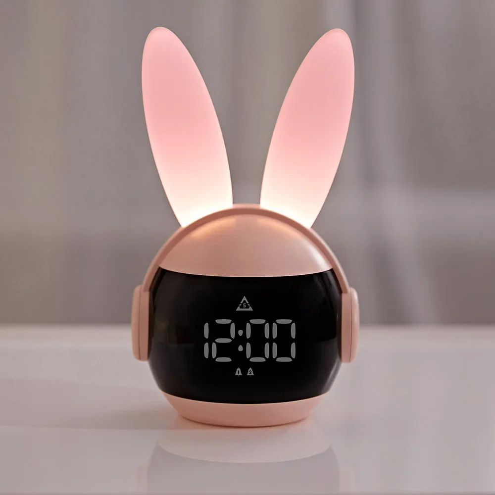 Rabbit Night Light Alarm Clock Lamp Countdown Charging Mute Student Bedside Cartoon Mini Silicone Children Birthday Gift Decor