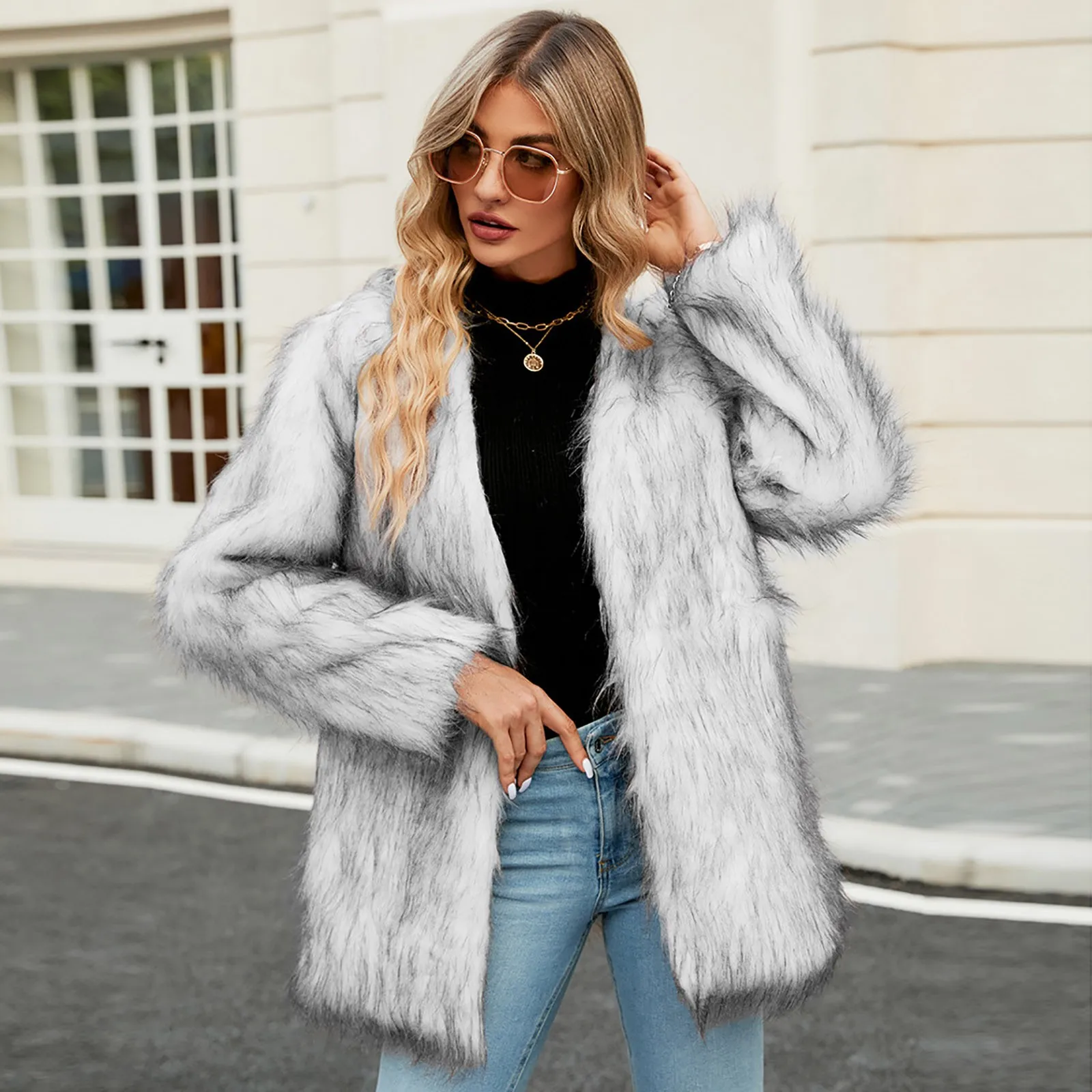 

Winter Faux Furry Jackets For Women Casual Fuzzy Fleece Long Sleeves Open Front Jacket Overcoat Warm Down Furry Outwears 2025