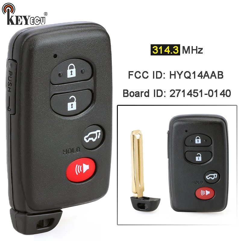 KEYECU 314.3MHz Board ID: 27145-0140 FCC ID: HYQ14AAB 89904-48110 Smart Card Remote Key Fob for Toyota Highlander 2007-2014