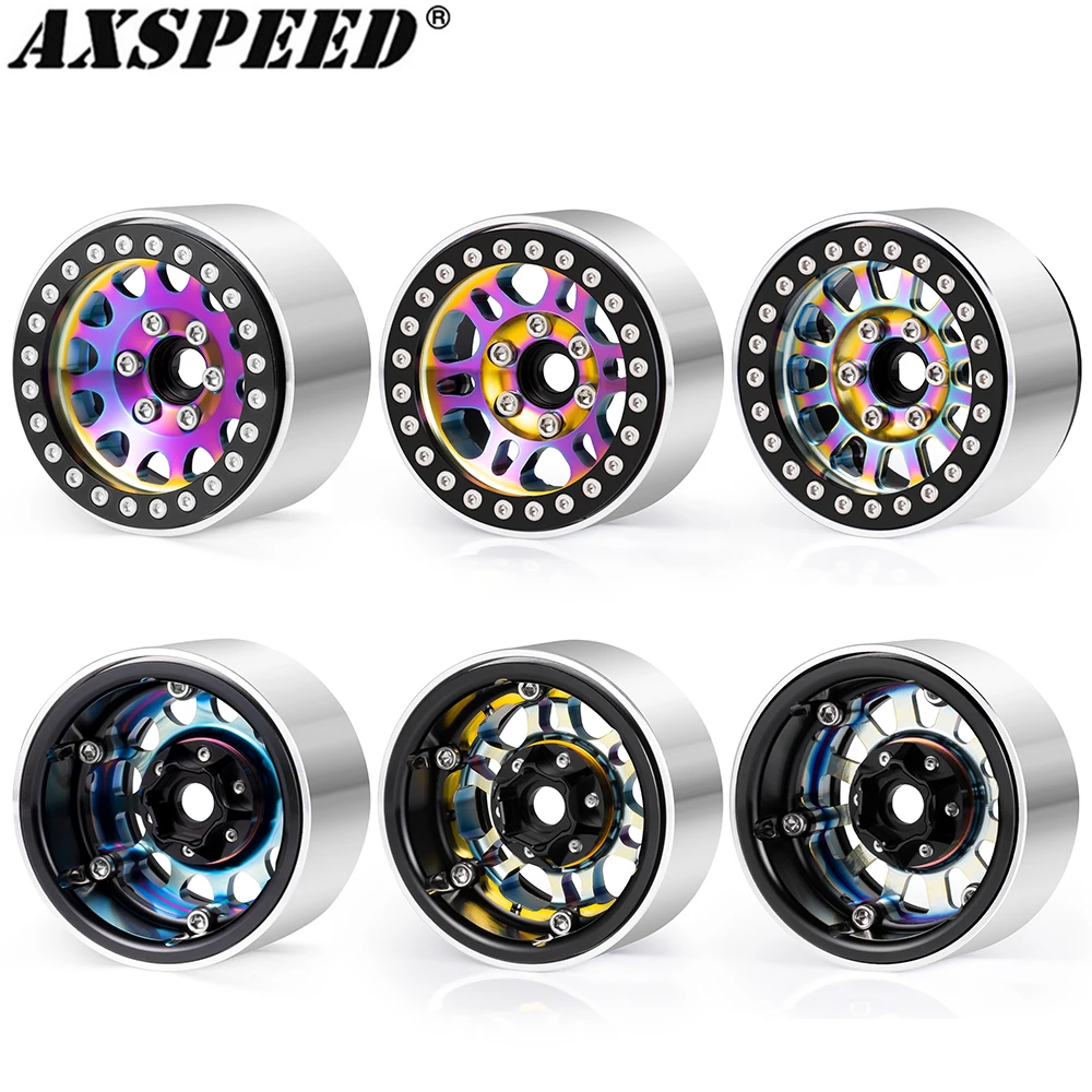 AXSPEED 4PCS Alu Alloy 1.9 2.2Inch Beadlock Wheels Rim Colorful Hubs for 1/10 RC Crawler Axial Wraith SCX10 TRX4 TRX6 D90 CC01