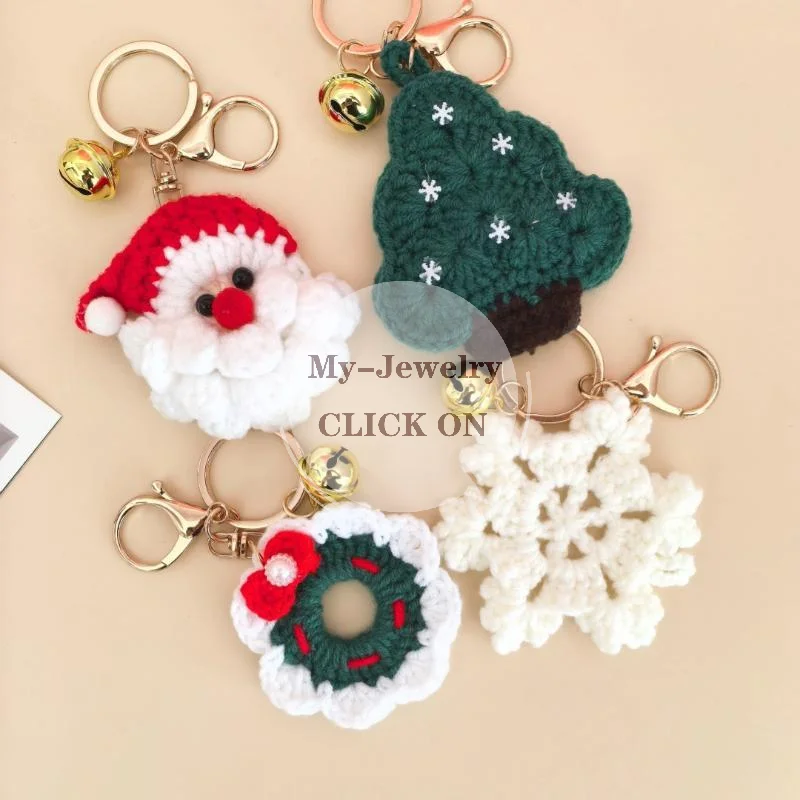 Christmas Weave Santa Claus Keychain Cartoon Bag Pendant Charm Soft Handmade Decor Gift for Women Daily Bag Accessory