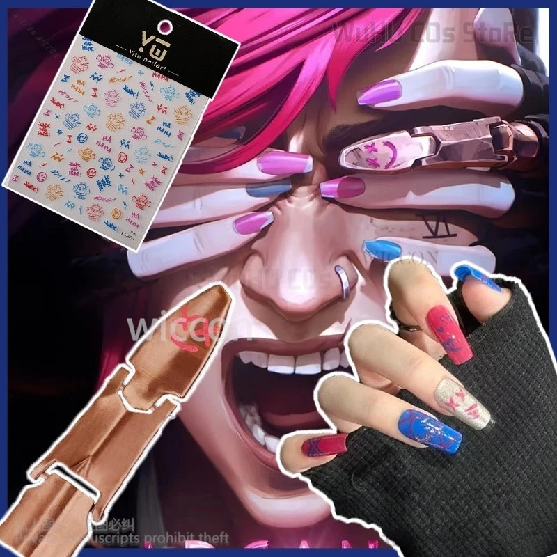 Jinx Cosplay Anime Game Arcane Costume 3D Finger Props Fashion Wearing Armor Nail Art Cos For Woman Girls Christmas Customized