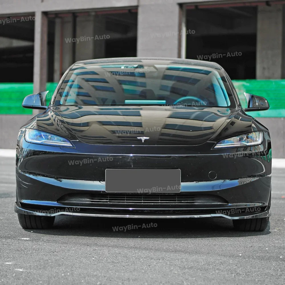 Front Lip For 2024 Tesla Model 3 Highland DC Sport Bumper Lip Front Guard Trim Spoiler ABS Black Carbon Body kit Auto Accessorie