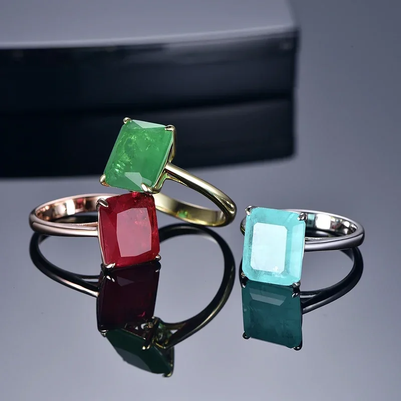 

Classic Rectangle Stone Rings 925 Sterling Silver Geometric Square Emerald Ring Wedding Engagement Ring for Women Bridal Jewelry