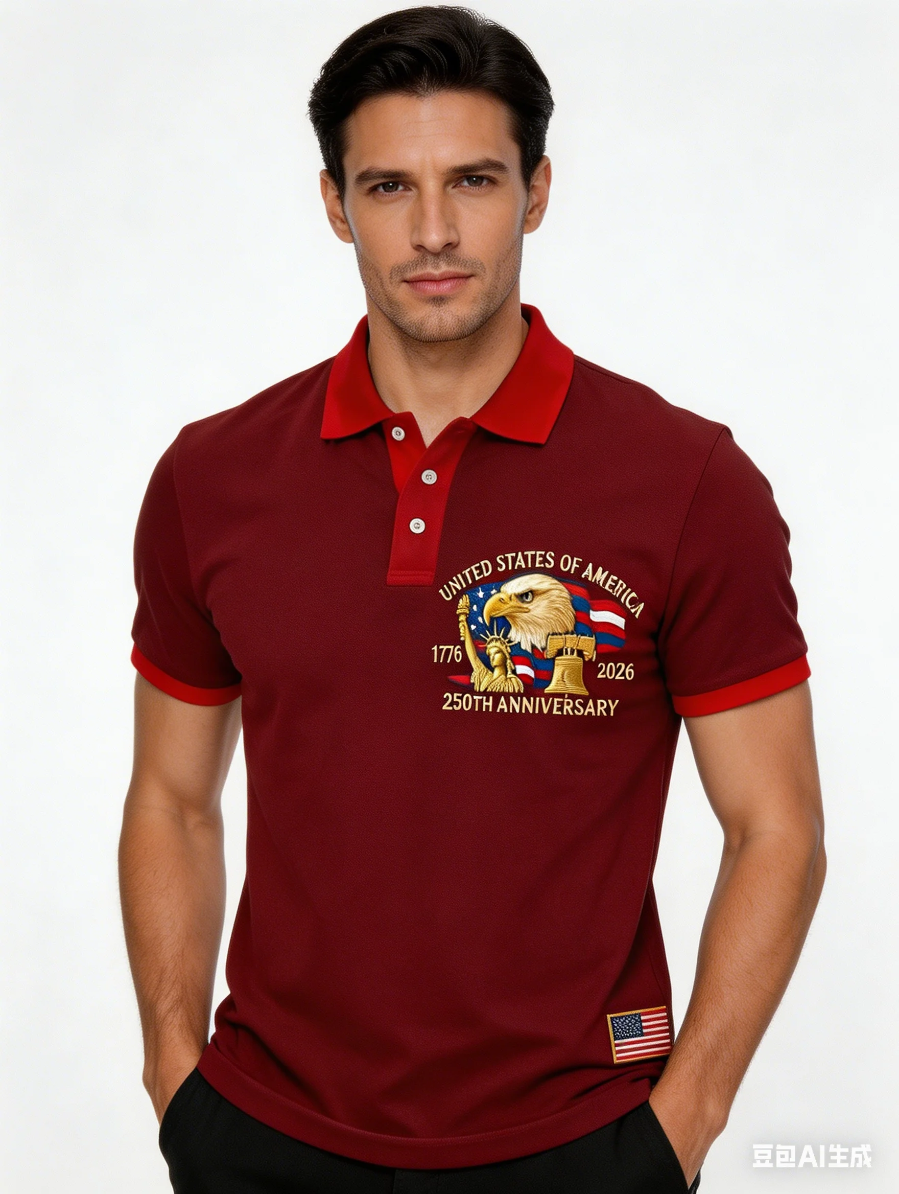 

Мужская футболка-поло к 250-летию США с 3D-принтом: силуэт Статуи Свободы, флаг США, патриотический дизайн, короткий рукав, 2026