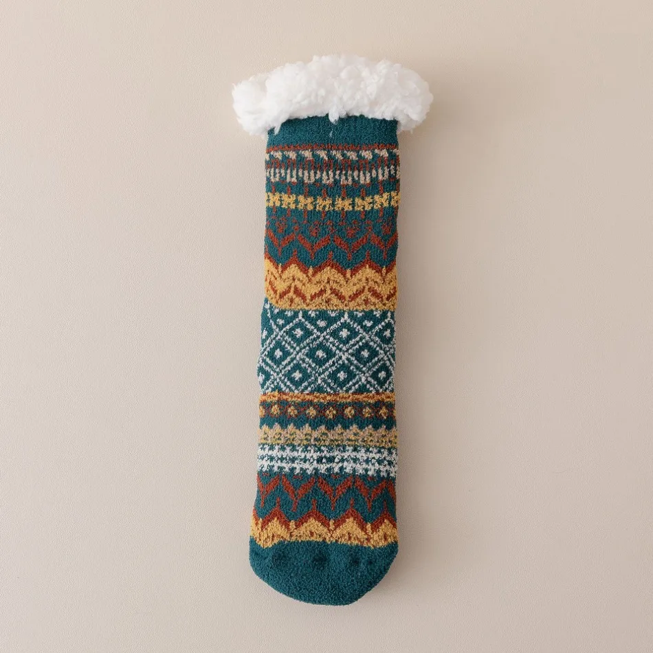Bodensocken aus Lammwolle, Herbst und Winter, Fleece, verdickt, warm, rutschfest, Silikon, Heimsocken, Röhrensocken im Ethno-Stil – Detail 12
