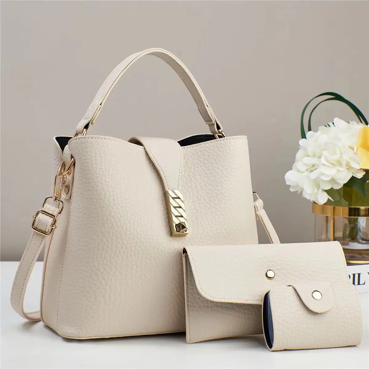 3pcs/set PU Leather Women Tote Handbag and Purses Wallet Female Bucket Shoulder Bags Ladies Crossbody Bags Bolsa Feminina Totes