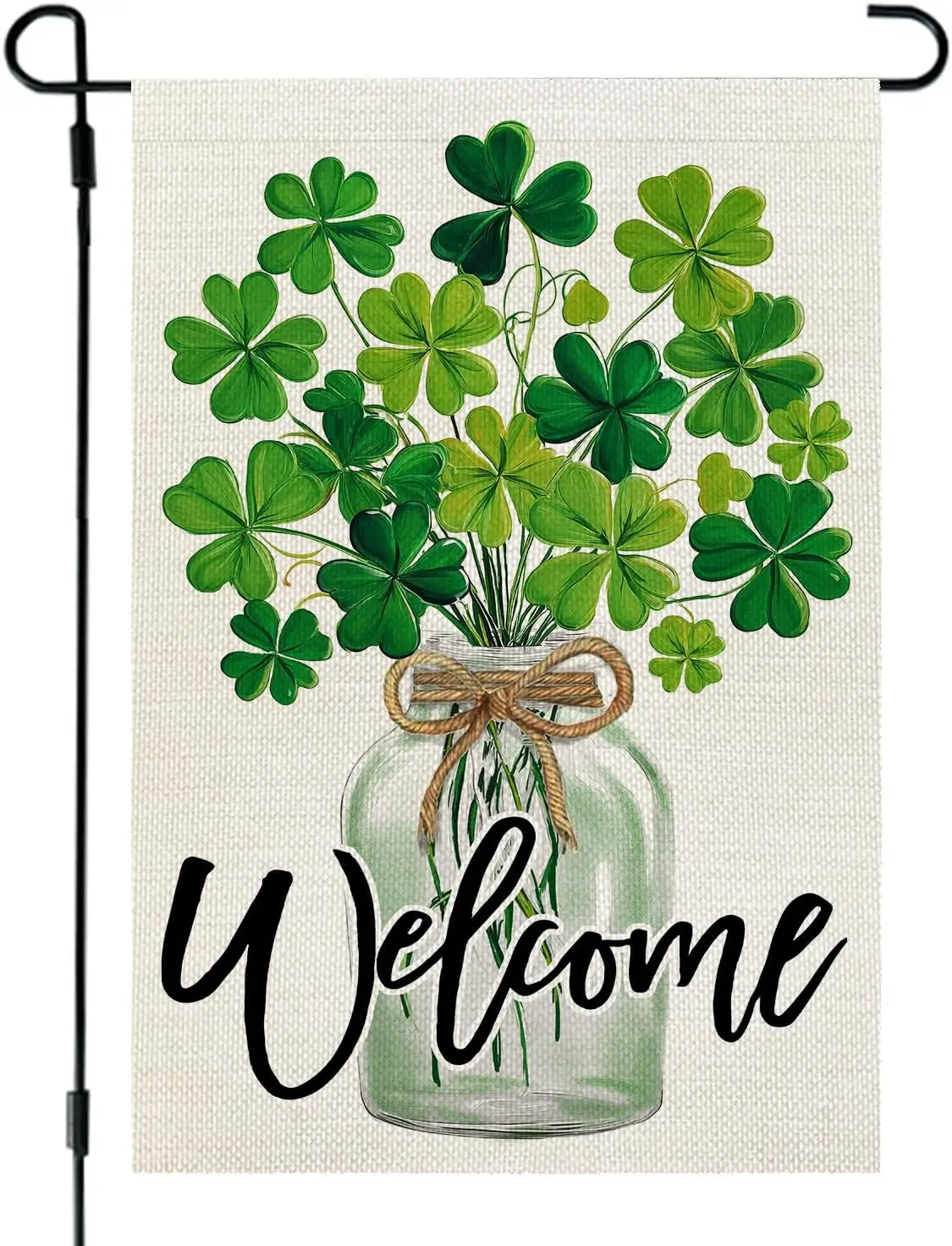 CROWNED BEAUTY St Patricks Day Garden Flag Shamrocks Clover Mason Jar 12x18 Inch Double Sided Green Holiday Decoration for O PPM