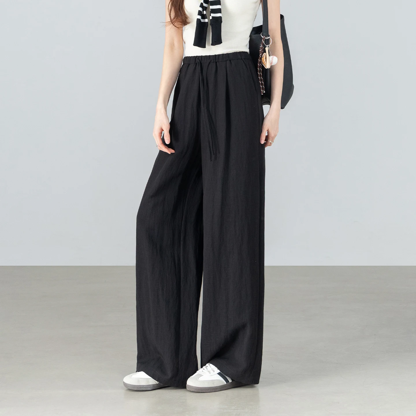 SENTUBILA Women Wide Leg Pants Summer Lyocell Linen Drawstring High Waist Trousers 2026 Slimming Casual Loose Pants 161KD3886026