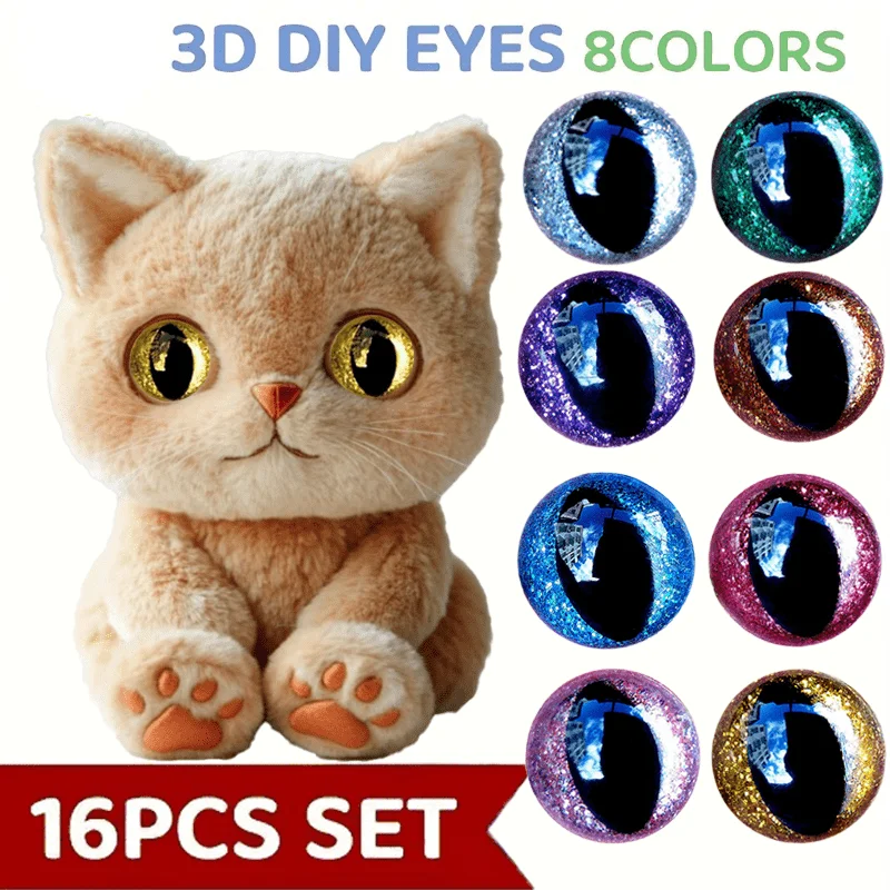 16 pieces of shiny cat-eye vertical eye crystal eye animal imitation eyelash plush toy eyes DIY toy accessories for festival dec