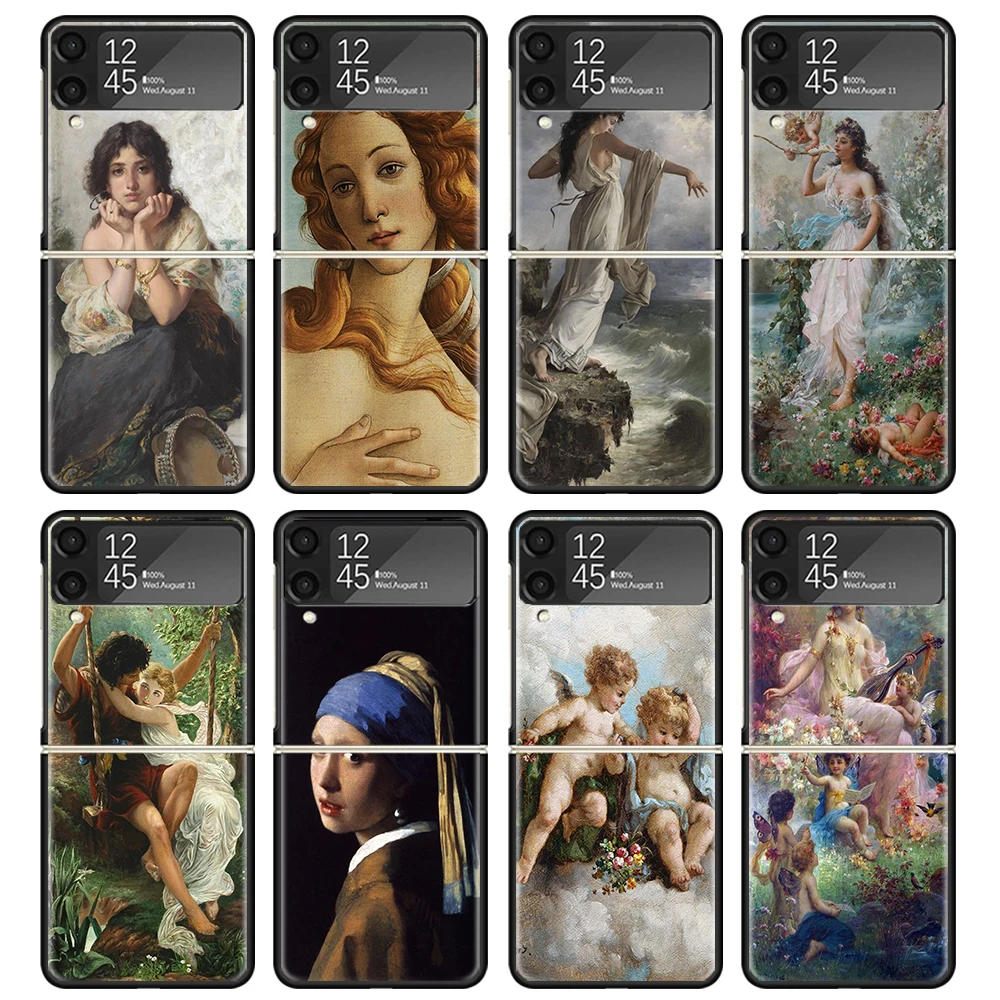 Paint Art Renaissance Phone Case For Samsung Z Flip 6 5 4 3 Galaxy ZFlip6 5G Flip5 Flip4 Black Hard Camera Protective Cover