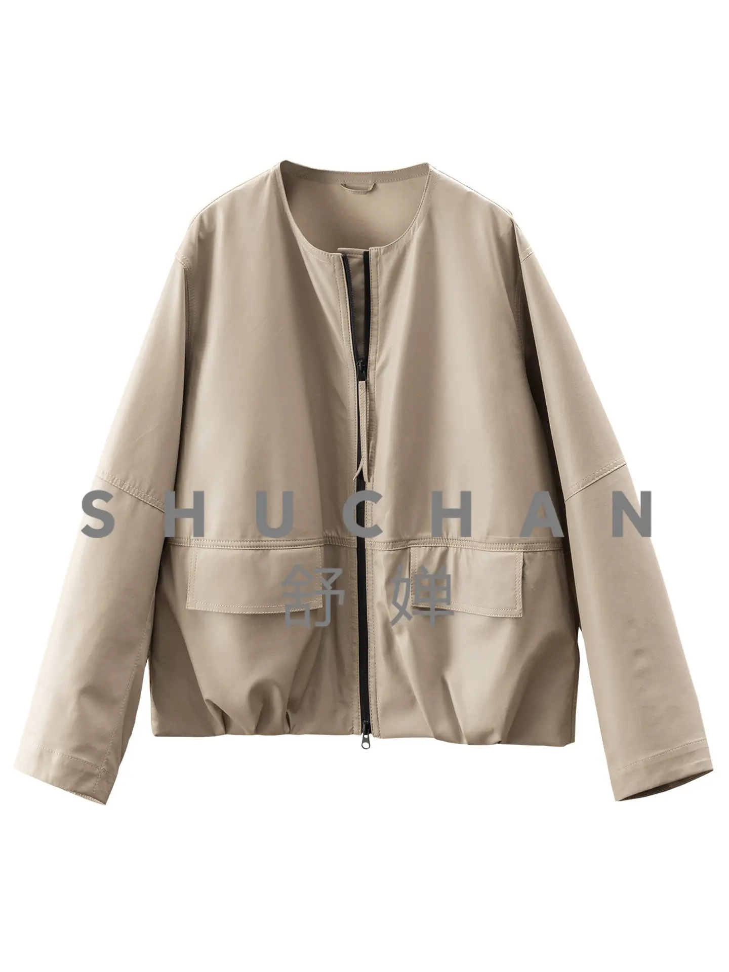 Chaqueta Corta de Piel de Oveja Italiana, Ultraligera y Suave, con Pliegues Sueltos y Cuello de Solapa, para Mujer, 22M9