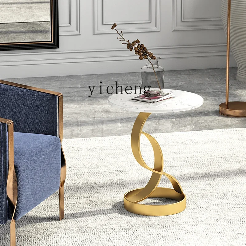 Nordic living room sofa side table light luxury modern marble coffee table round leisure mini round table home decor