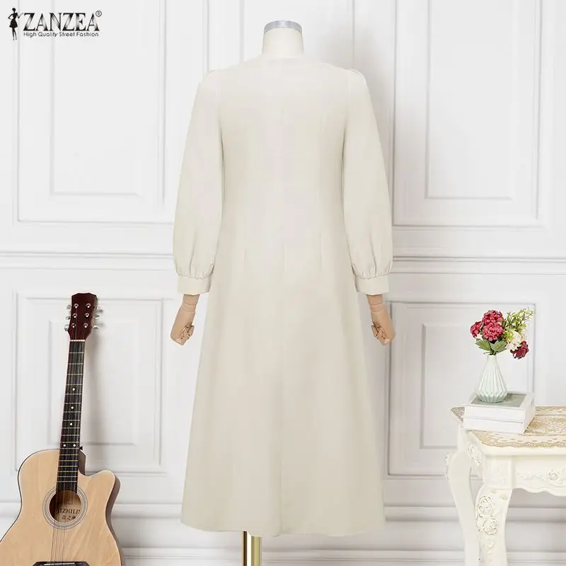 ZANZEA Donne Eleganti Colletto Quadrato Vestito Da Partito Lungo 2025 Autunno Manica Lunga A Soffio Abiti Da Sposa Casual di Colore Solido Midi Robe