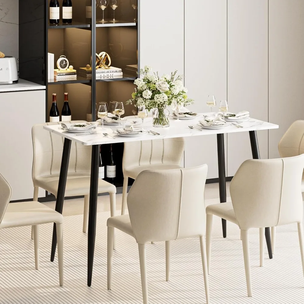 Modern Rectangular Wood Dining Table for 4-6, Indoor Metal Frame Kitchen Table with Legs